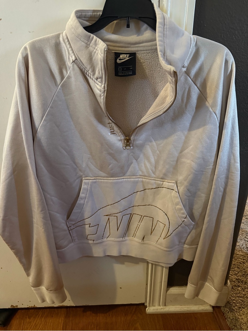 Nike Beige Quarter-Zip Pullover with Front Logo Stitching